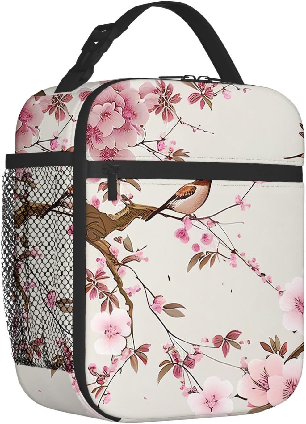 Lonchera aislada para mujeres y hombres, trabajo, dos pájaros y flores, flores de durazno, floral, reutilizable, a prueba de fugas, para adultos,