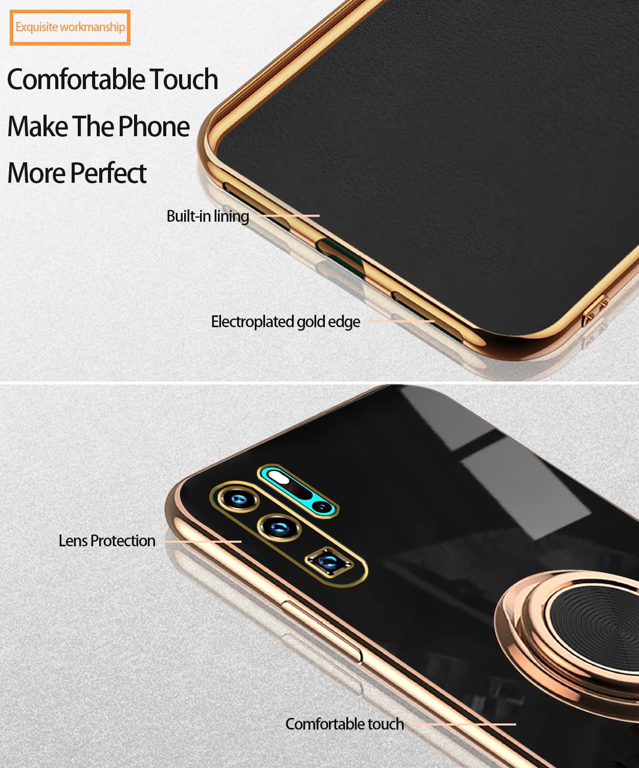 Compatible con Huawei P30 Pro Case Ring Holder Magnet Green, Huawei P30 Pro Funda de teléfono Funda de silicona a prueba de golpes Funda delgada de