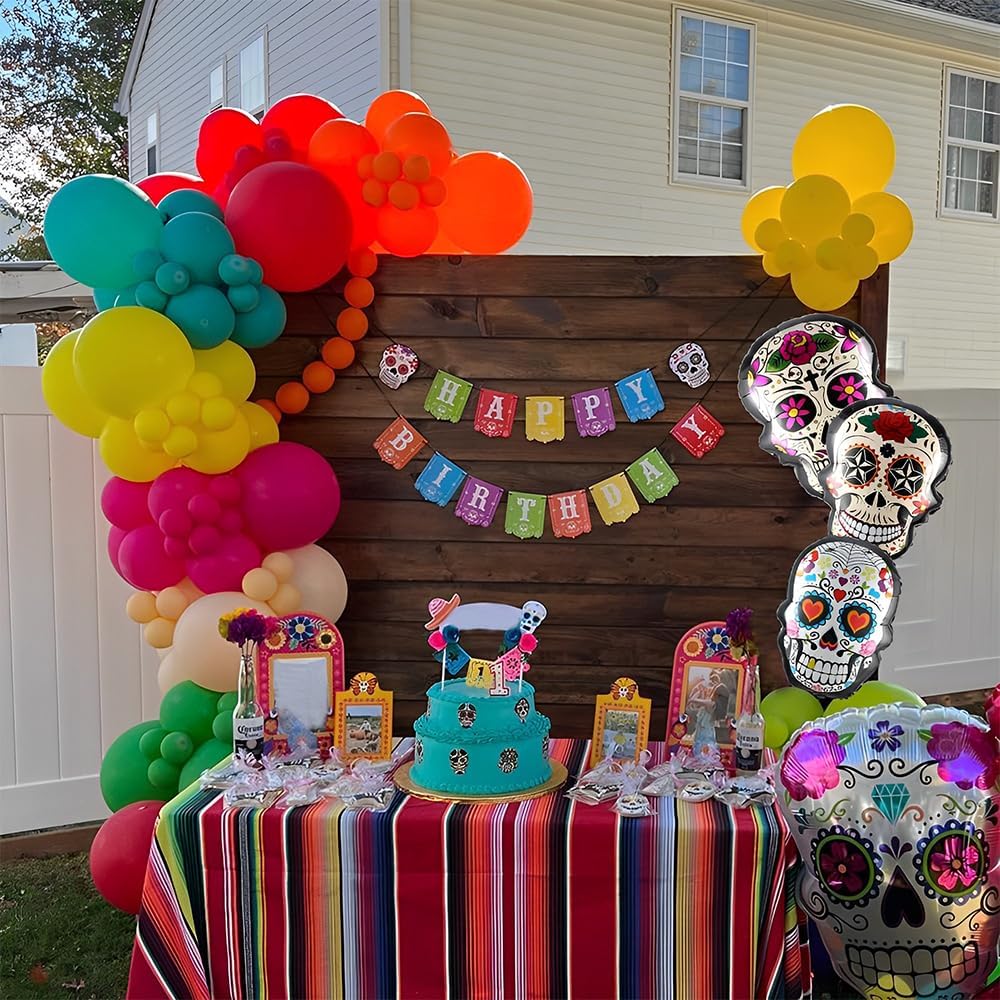 Kit de guirnalda de arco de globos del Día de los Muertos, decoración de fiesta del Día de los Muertos, 147 globos coloridos con globos de aluminio
