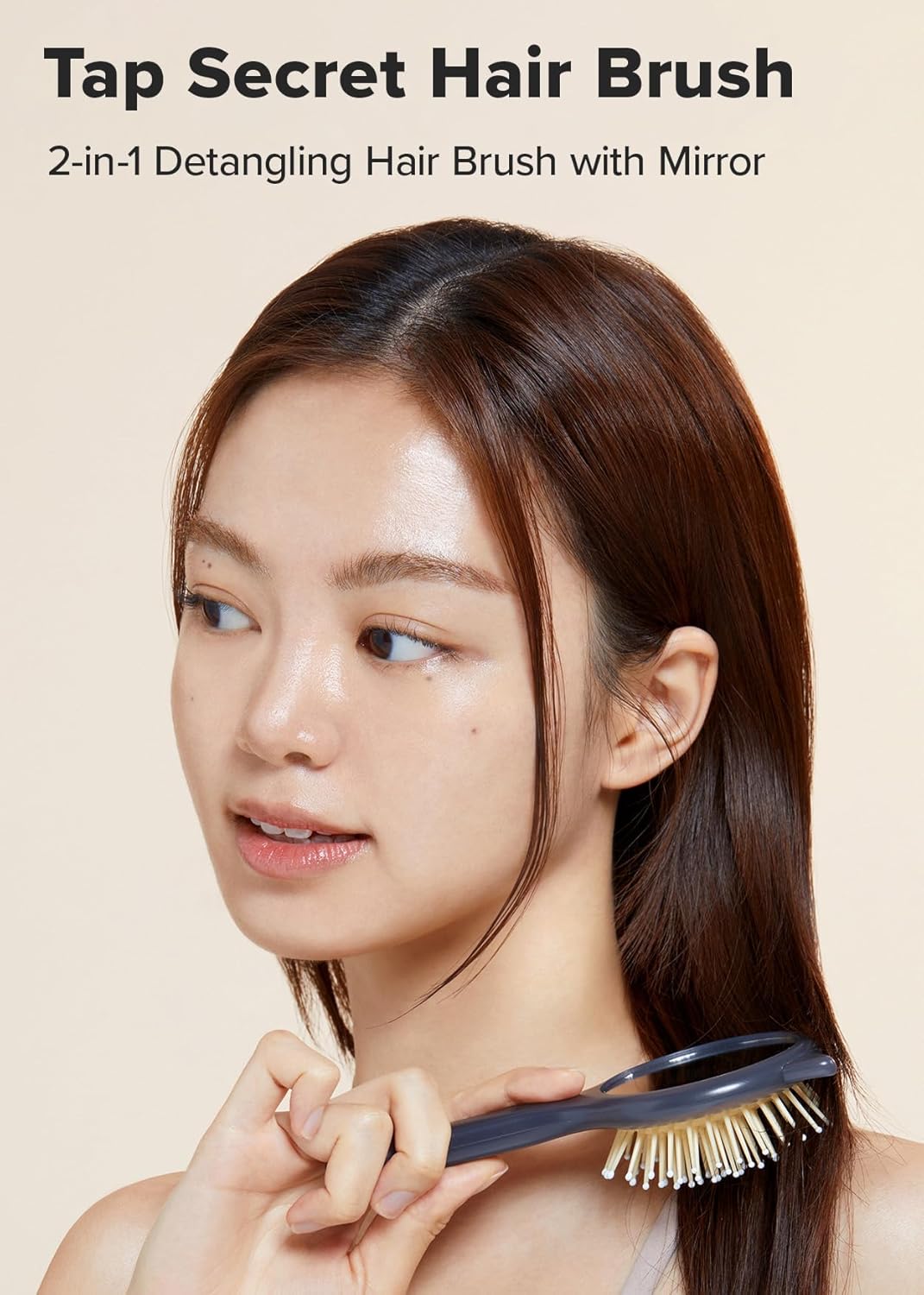 I DEW CARE Tap Secret – Cepillo de pelo desenredante con espejo, diseño bonito y ergonómico, para todo tipo de cabello, para mujeres, hombres y