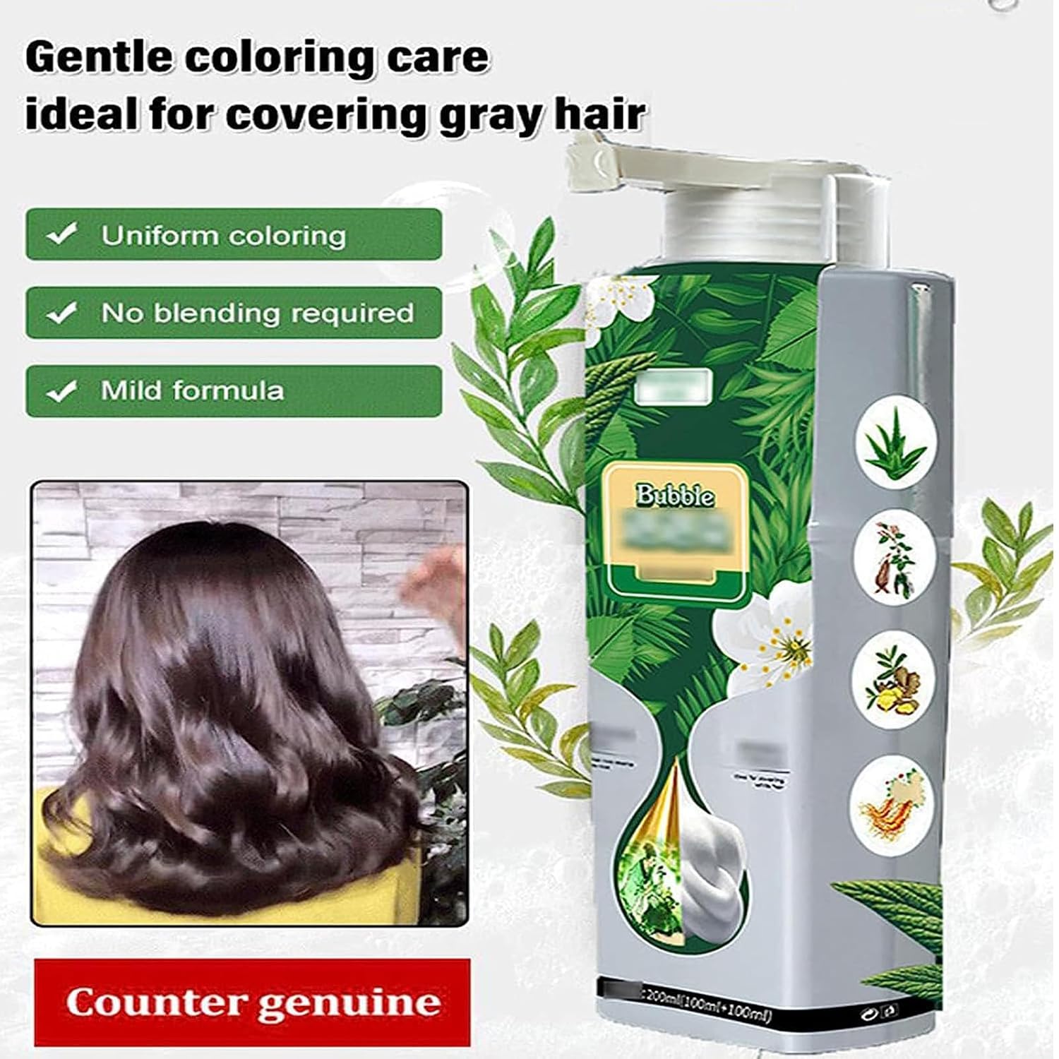 Champú de tinte para el cabello con burbujas vegetales, extracto de planta puro para cabello gris, tinte de burbujas de color para el hogar, fácil