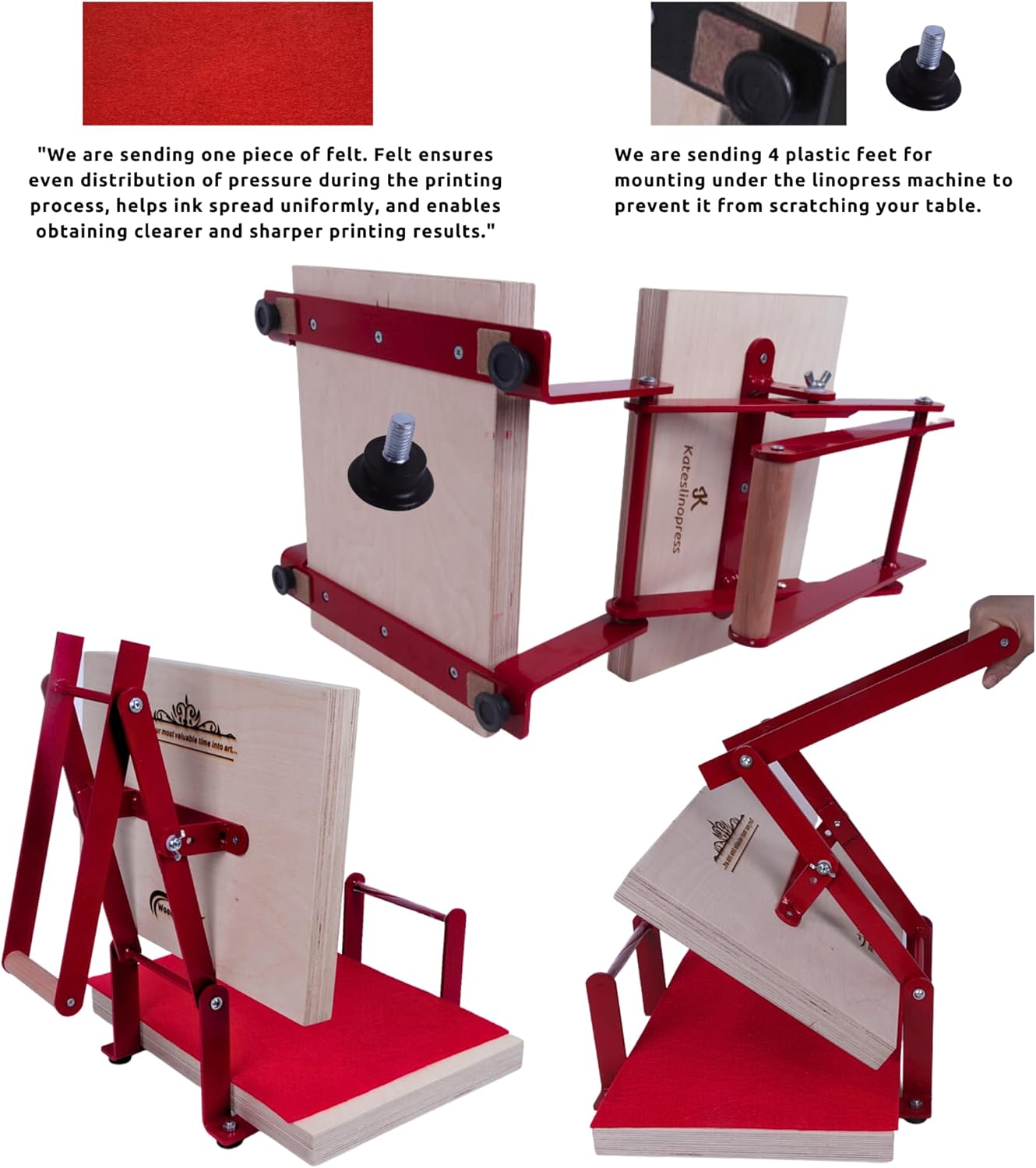 WoodLinoPress Prensa de impresión de bloques de lino a mano, prensa de linóleo, rojo-a3