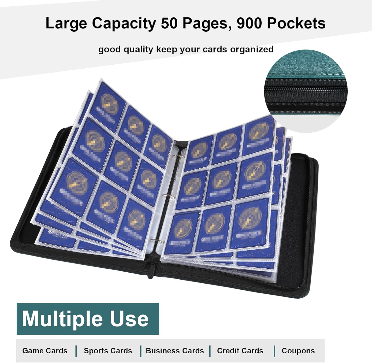 Paquete de 3 carpetas de tarjetas intercambiables impermeables con 900 bolsillos, álbum comercial, carpeta de colección de tarjetas con cremallera,