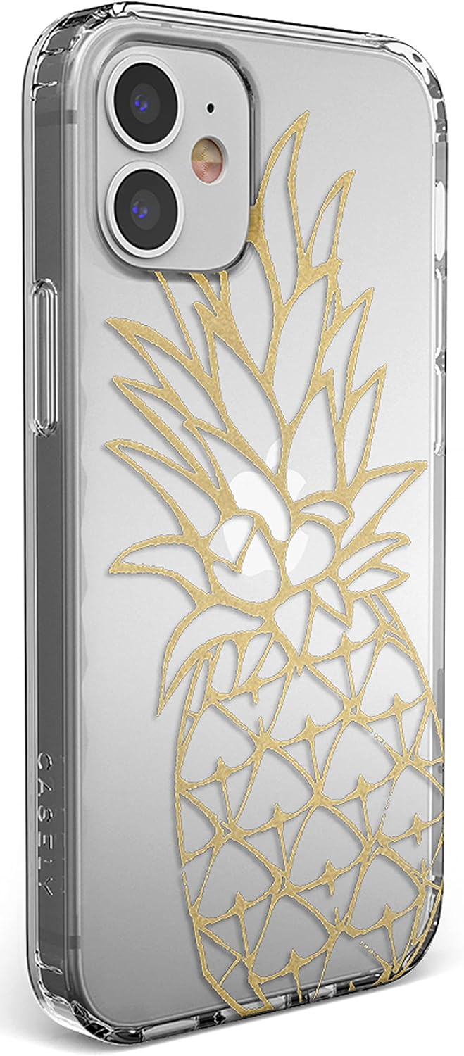 Casely Funda para iPhone 11  Carcasa rígida transparente de piña dorada brillante