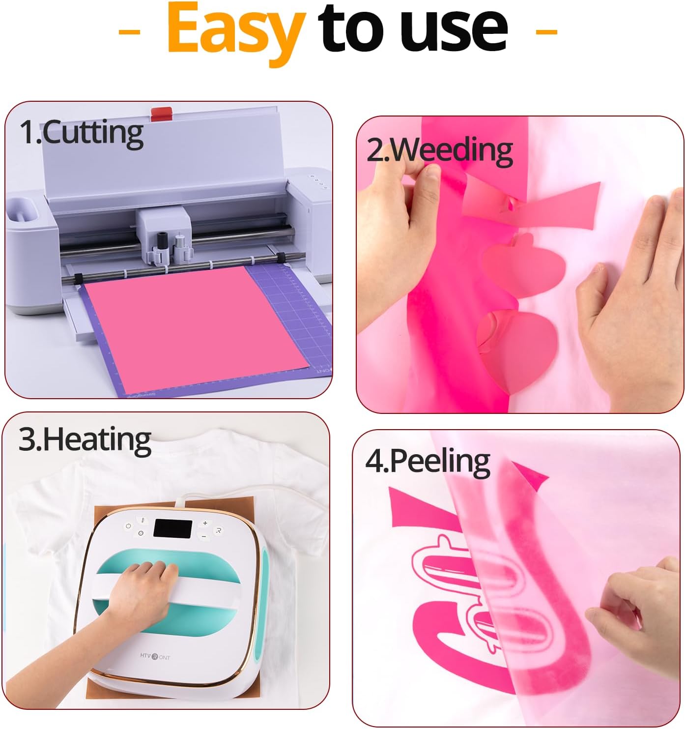 HTVRONT Paquete de 10 vinilos de transferencia de calor rosa de 12 x 10 pulgadas para camisetas, vinilo rosa neón para Cricut, Silhouette Cameo o