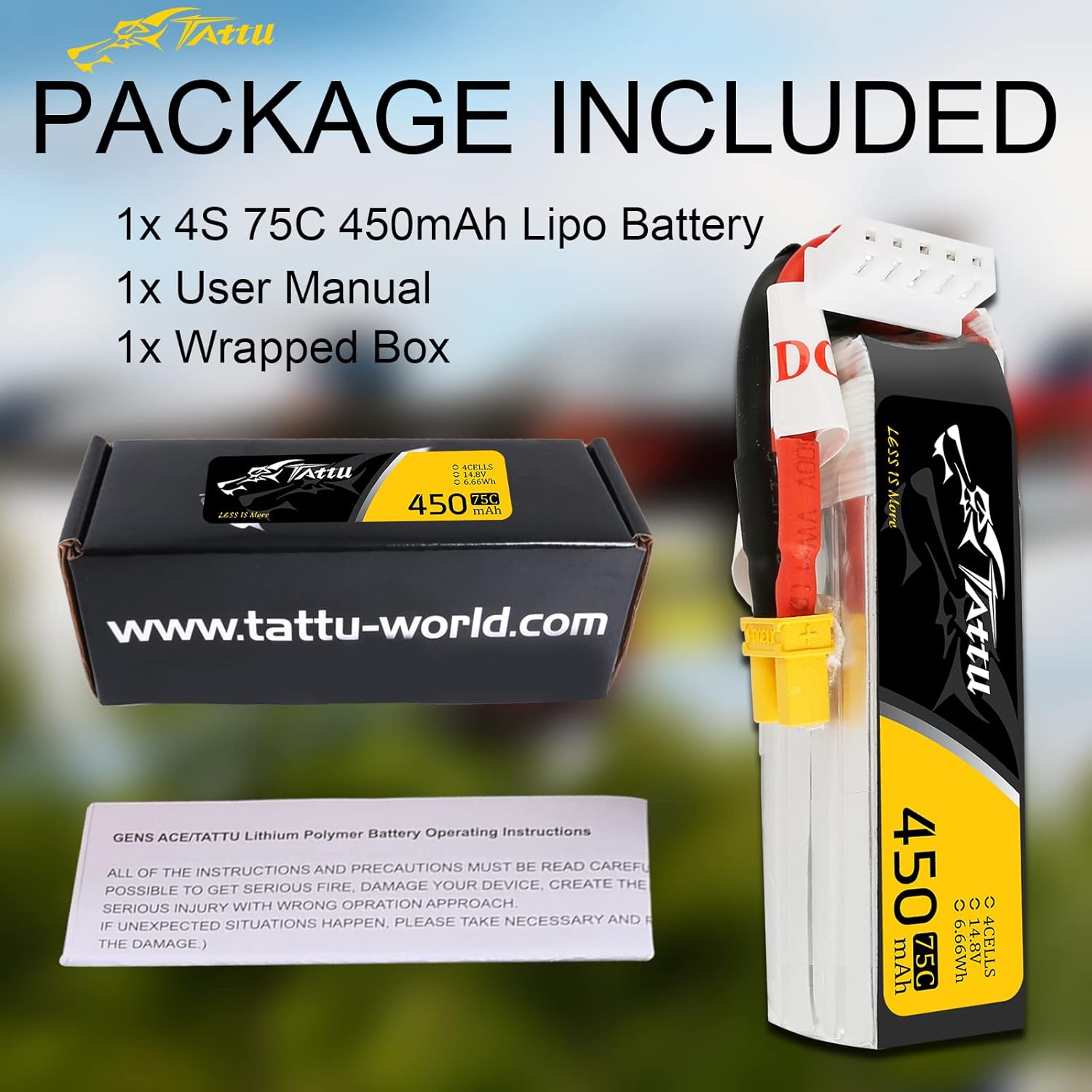 Gens ace Tattu 4S Lipo Batería 14.8 V 450 mAh 75C Lipo Batería XT30 Plug para H Frame Mini RC Racing Drone FPV