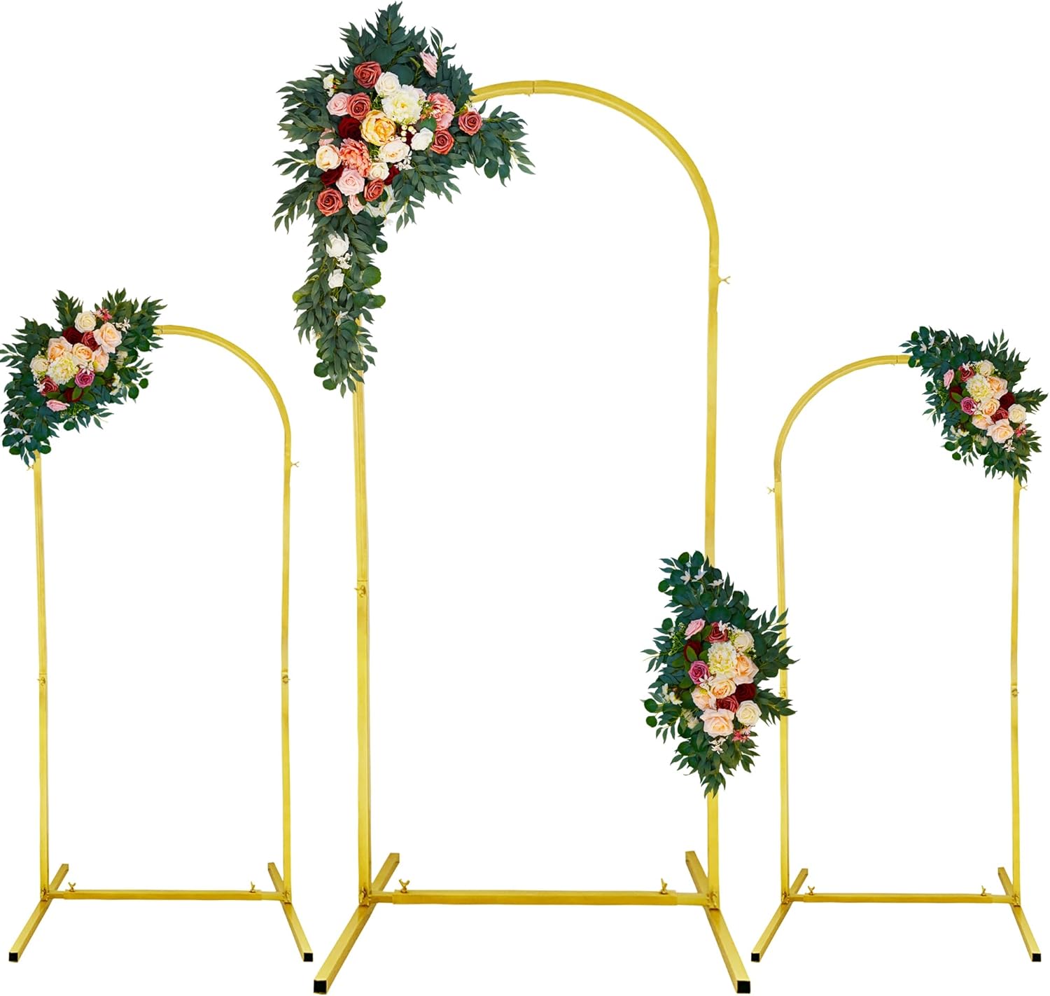 Juego de 3 soportes dorados para arco de boda, 7.2 pies, 5.9 pies, 4.9 pies, soporte de arco de globos de metal para cumpleaños, baby shower,