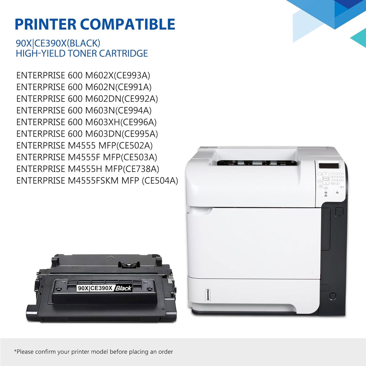 Cartucho de tóner negro de alto rendimiento 90X con CHIP (paquete de 3)  Reemplazo para tóner HP90X 90A CE390A funciona con impresora láser