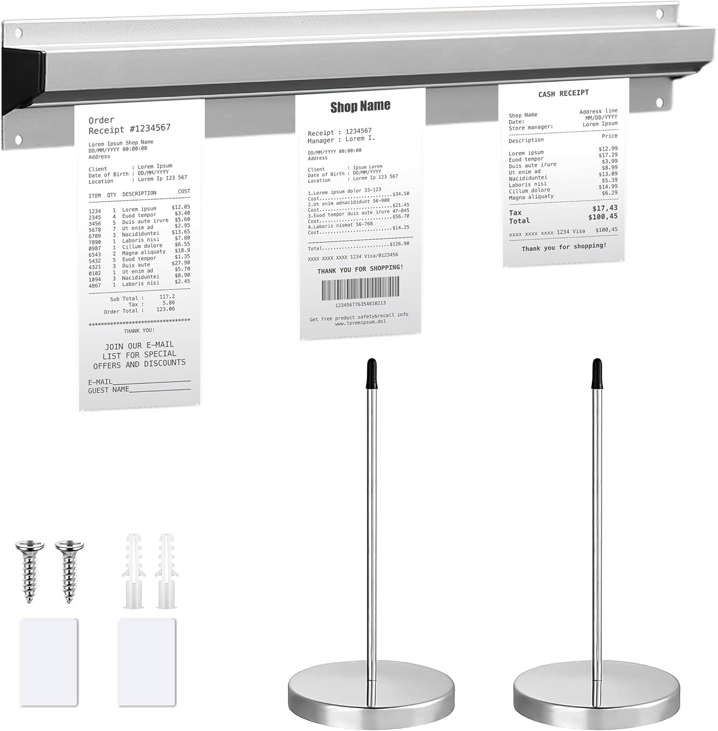 Soporte de recibos de escritorio de 16 pulgadas, estante de aluminio para cheques, para pedidos de facturas, soporte de boletos, carril de
