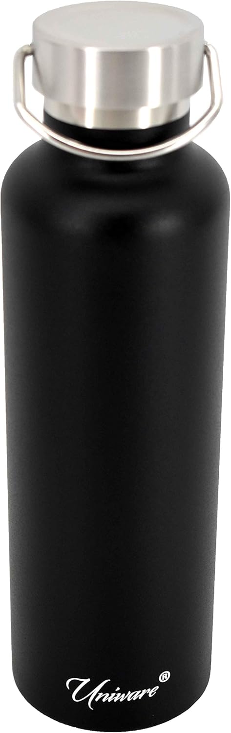 UNIWARE Frasco de vacío negro de doble pared de acero inoxidable (25.4 fl oz), 2.9 x 2.9 x 10 pulgadas