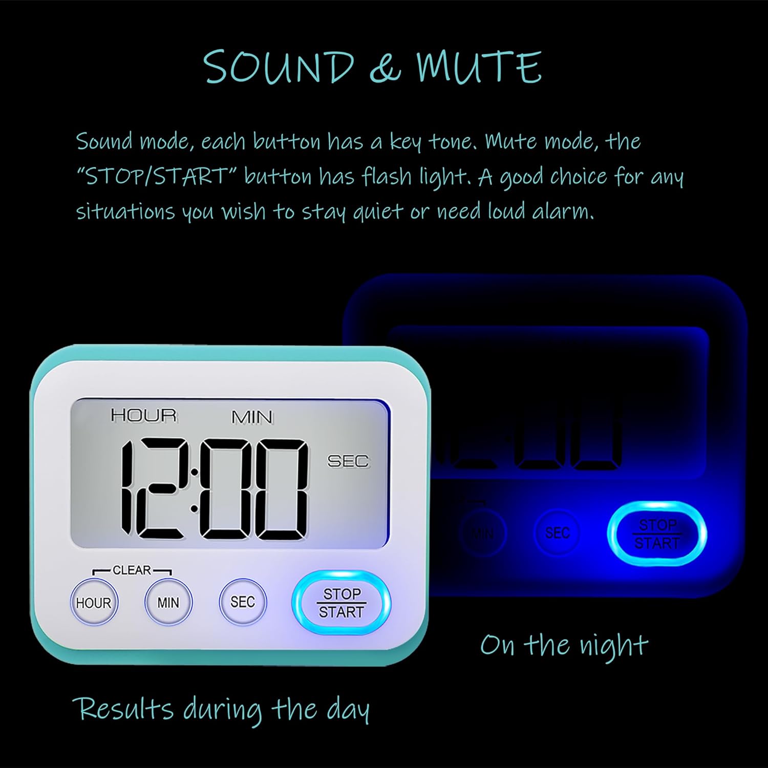 Temporizador digital de cocina, alarma magnética fuerte, pantalla LCD grande silenciosapitido multifunción para profesores, aula, niños, azul cielo
