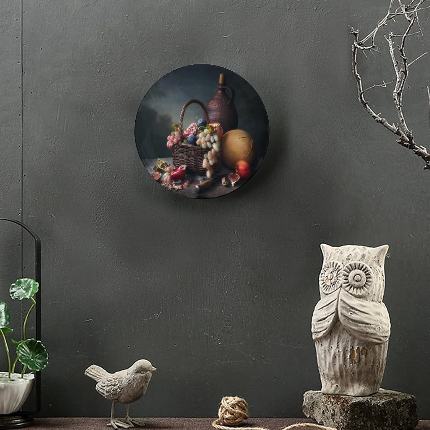 Still Life – Plato decorativo de cerámica de frutas, plato decorativo de uvas y granadas, con soporte vertical, placa de porcelana artística, apto