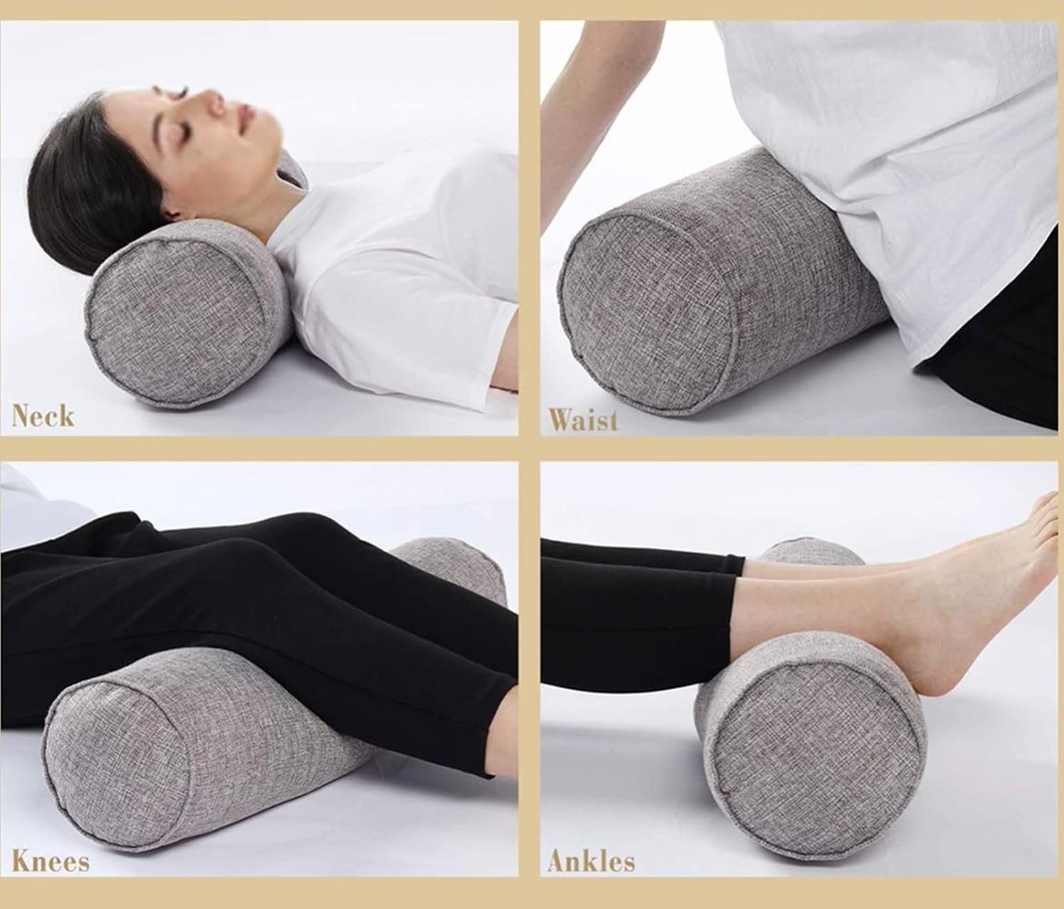 Almohada redonda de cilindro cervical con funda extraíble lavable, diseñada ergonómicamente para cabeza, cuello, espalda y piernas. Ideal para