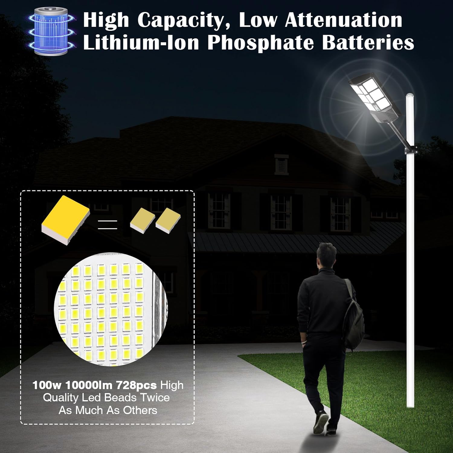 ZJOJO Luces solares de calle de 2800 W para exteriores, impermeables, 8000 K, 30000 lúmenes, luces solares para exteriores del atardecer al