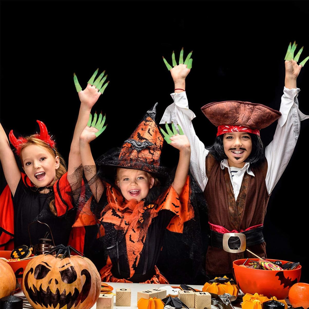 50 dedos de bruja de Halloween, cubierta de uñas de bruja aterradora que brilla en la oscuridad, para accesorios de Halloween, suministros de cosplay