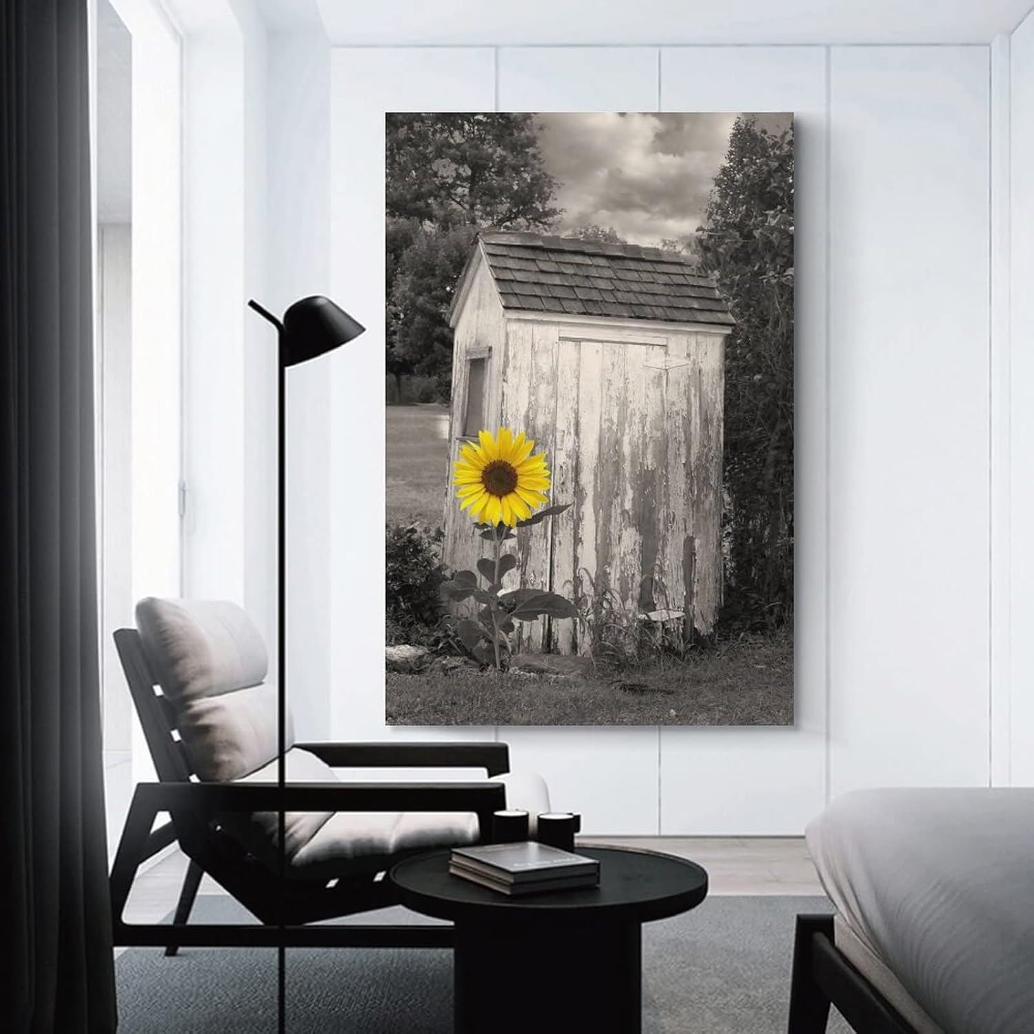 ESyem Pósteres rústicos de girasoles de granja, póster de arte en lienzo para pared de baño, póster artístico y arte de pared, decoración moderna de