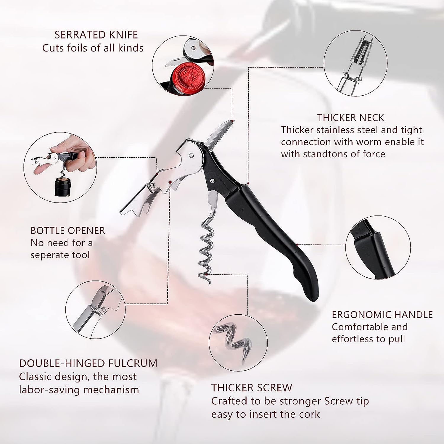 Sacacorchos de acero inoxidable para camarero, paquete de 4, abridor de vino de viaje, llave de vino profesional manual para servidores, sacacorchos