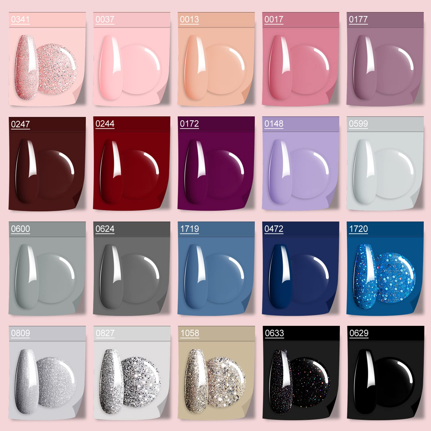 Modelones Juego de 24 esmaltes de uñas de gel, 20 colores de 0.27 onzas líquidas, popular color nude, rosa, gris, neutro, juego de esmalte de uñas
