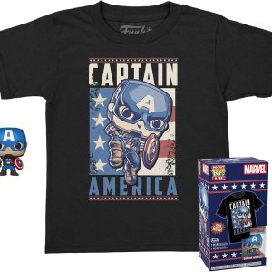 Funko Pop! Pocket Pop and Tee Marvel – Capitán América, Niños Grande Funko Pop! Pocket Pop and Tee Marvel – Capitán América, Niños Grande