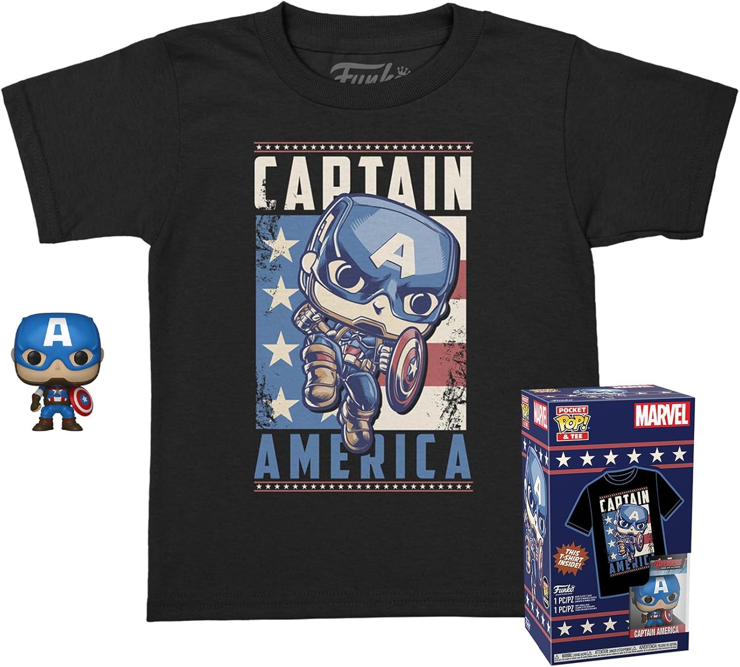 Funko Pop! Pocket Pop and Tee Marvel – Capitán América, Niños Grande