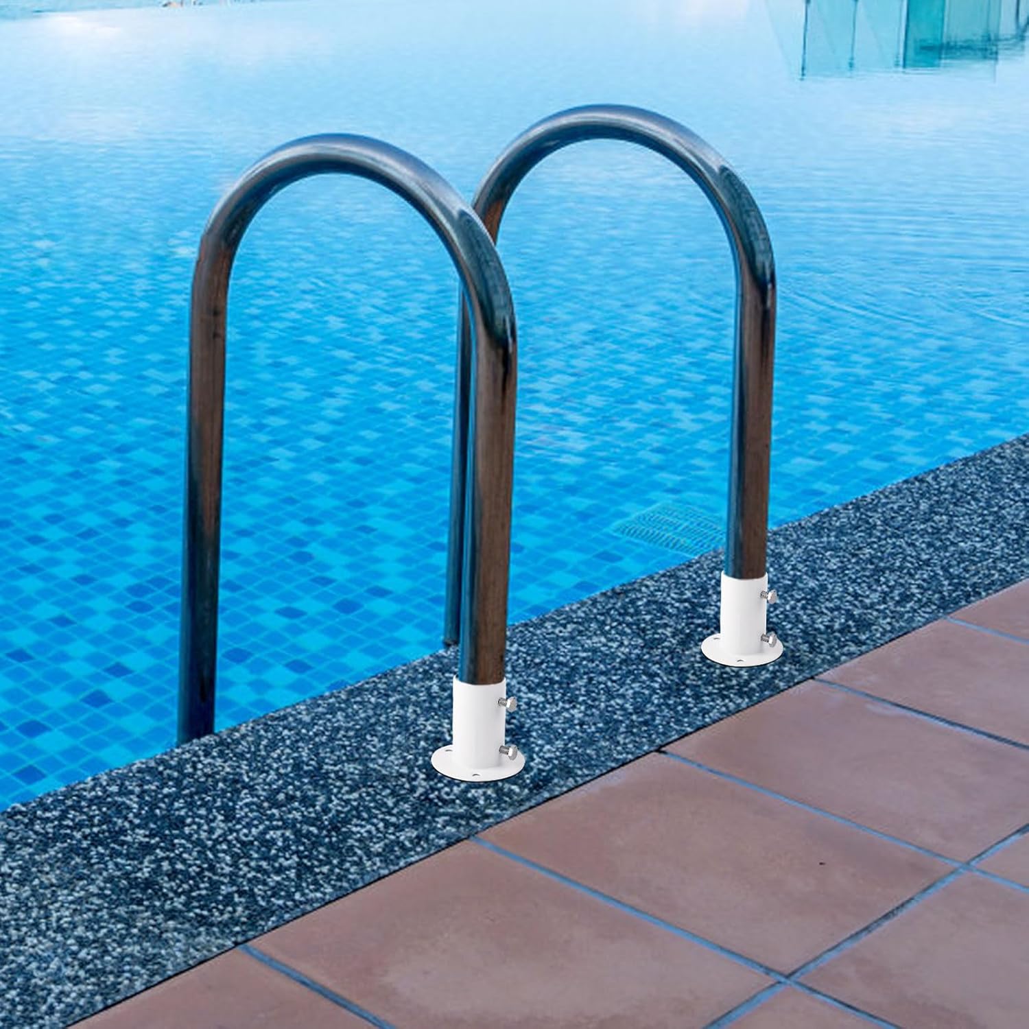 2 bridas de cubierta de piscina, bridas de escalera de piscina de acero inoxidable, bridas de cubierta de escalera de piscina, brida de varilla de