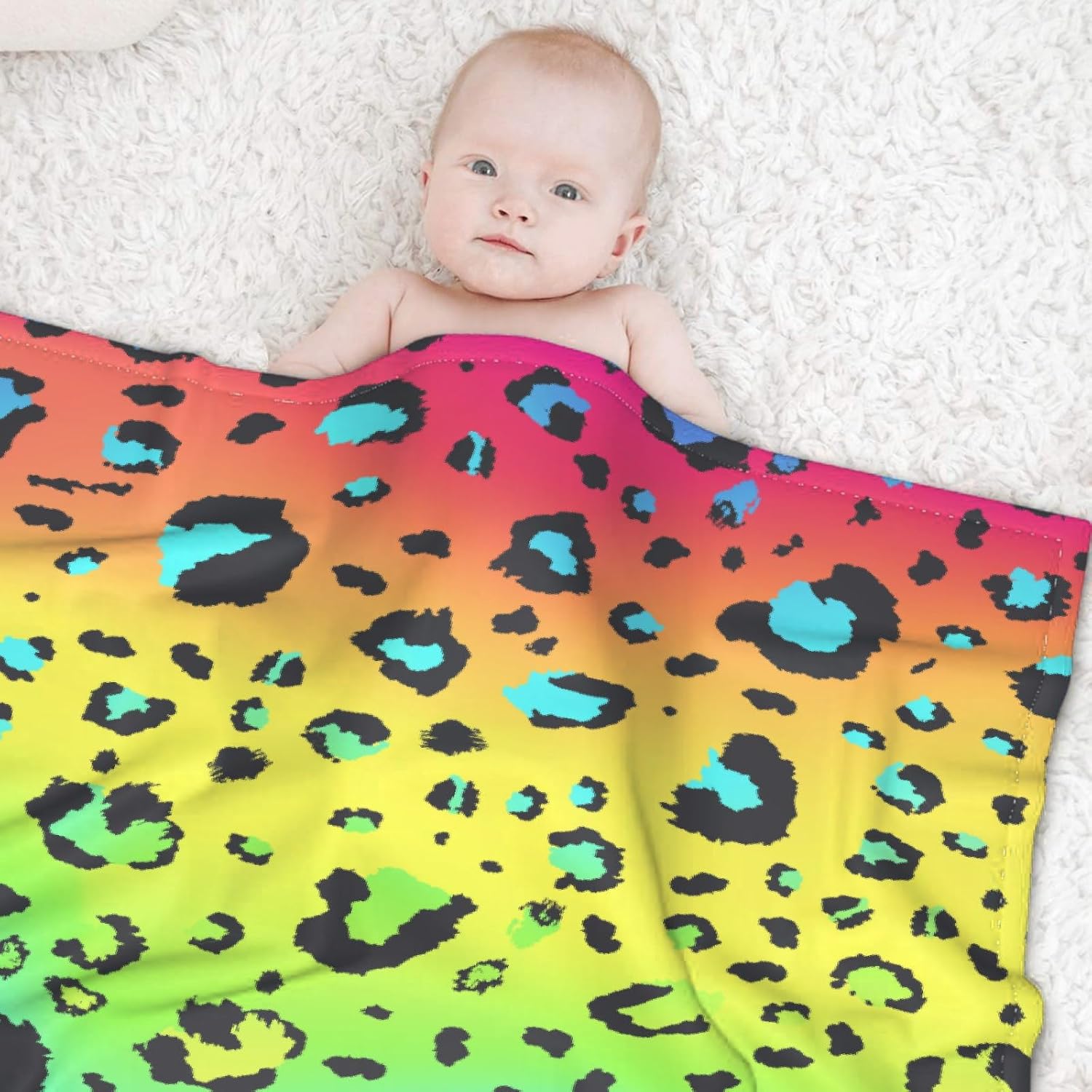 Manta de franela ultrasuave de forro polar neón arcoíris y leopardo para todas las estaciones, manta cálida y acogedora para cama, sofá o sillón, de