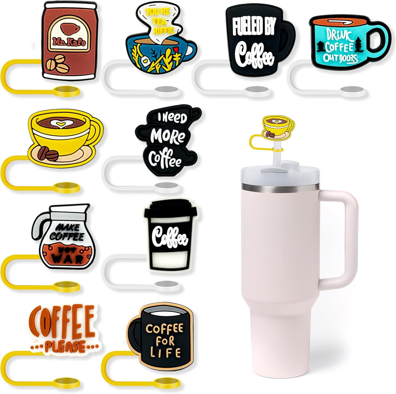 10 vasos de popote de café para vaso, 2564 pulgadas (0.394 in), protector reutilizable, puntas de popote para accesorios de taza (10 unidades, café