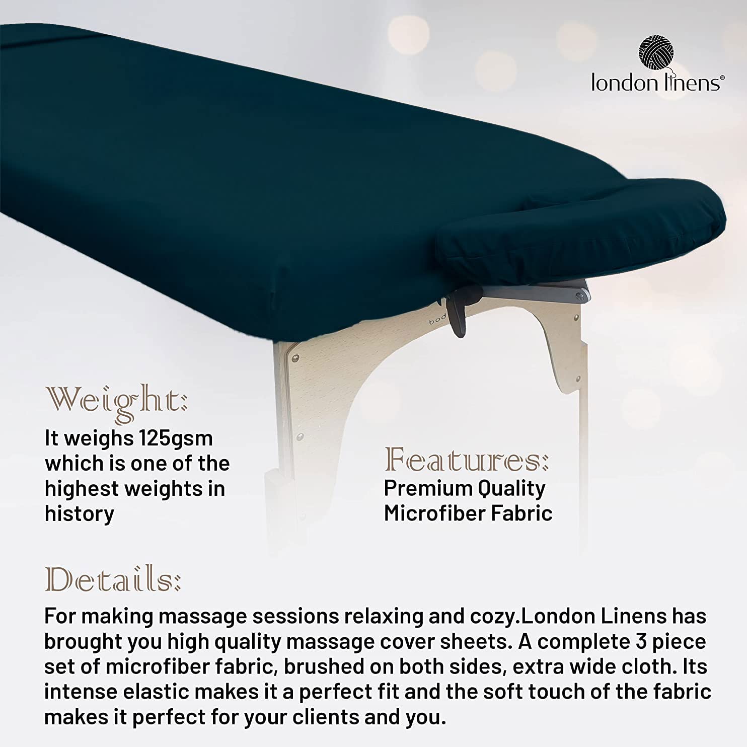 LONDON LINENS Juego de sábanas de microfibra suave para mesa de masaje, juego de 3 piezas, incluye funda para mesa de masaje, sábana bajera