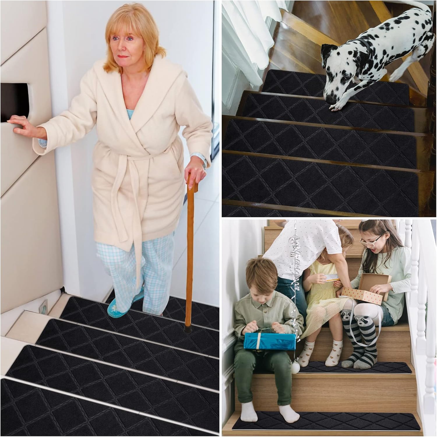 Peldaños de escalera para escalones de madera, 15 unidades, 8 x 30 pulgadas, alfombras antideslizantes para interiores, para niños, ancianos y