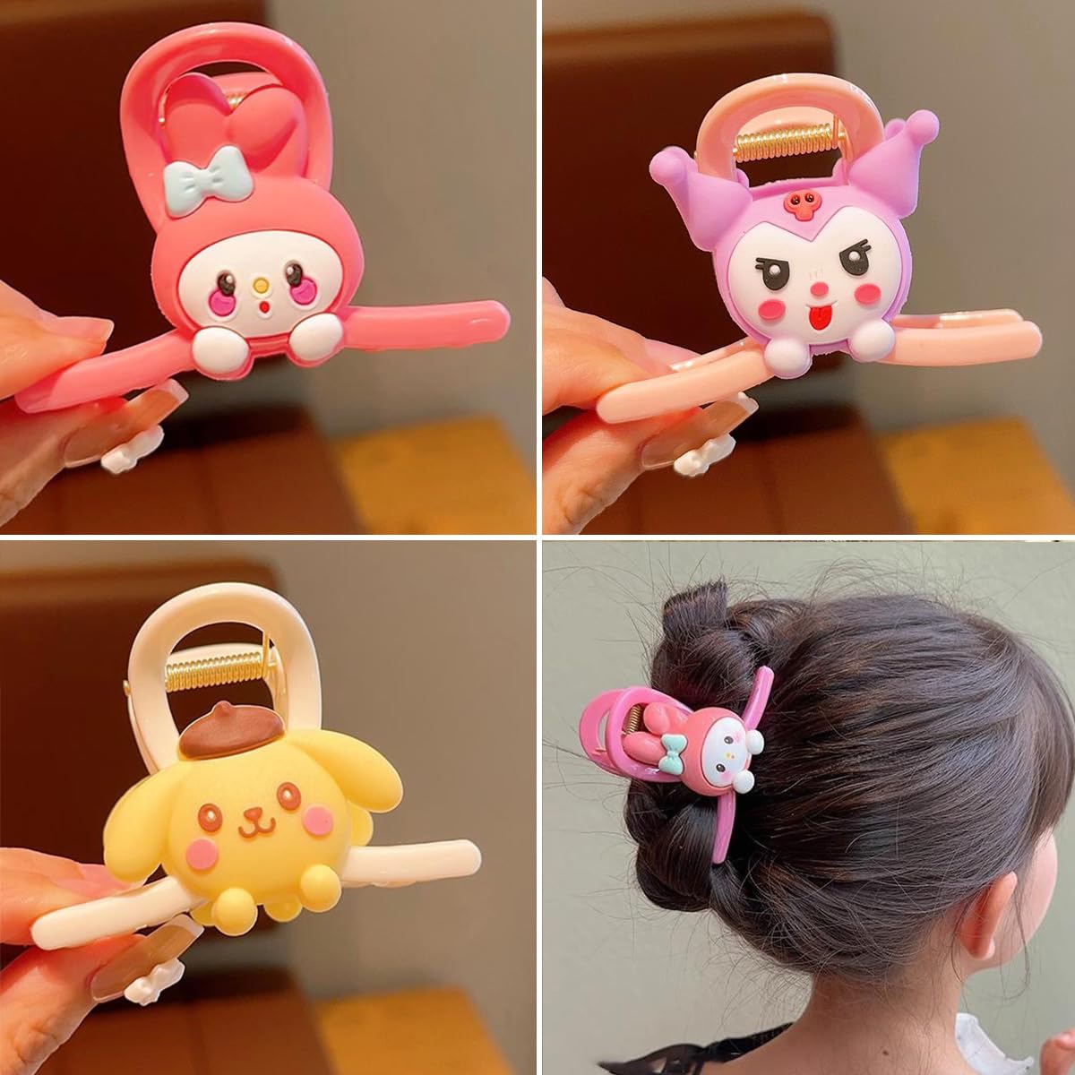 3 pinzas para el pelo de anime kawaii, antideslizantes, pasador, pinza de mandíbula para niñas y adolescentes, accesorios de peinado de moda para