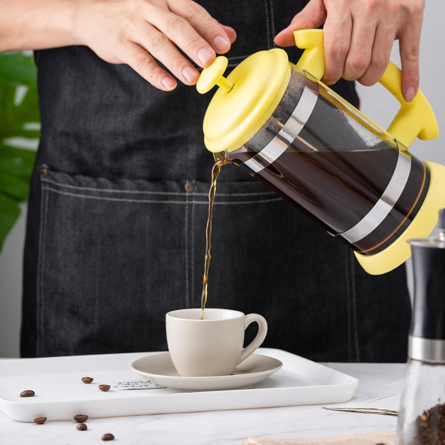 Cafetera de prensa francesa de 34 onzas, prensa de café de acero inoxidable, cafetera de vidrio de borosilicato resistente para acampar y viajes,