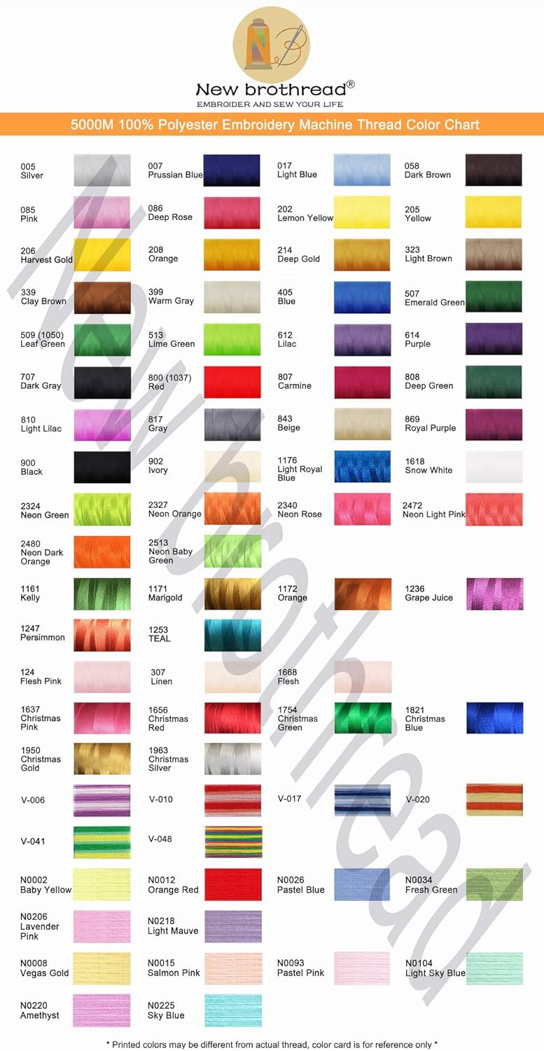 New brothread s – 40 Opciones- Varios paquetes de colores surtidos de hilo de máquina de bordado de poliéster Bobina enorme 5000M para todas las