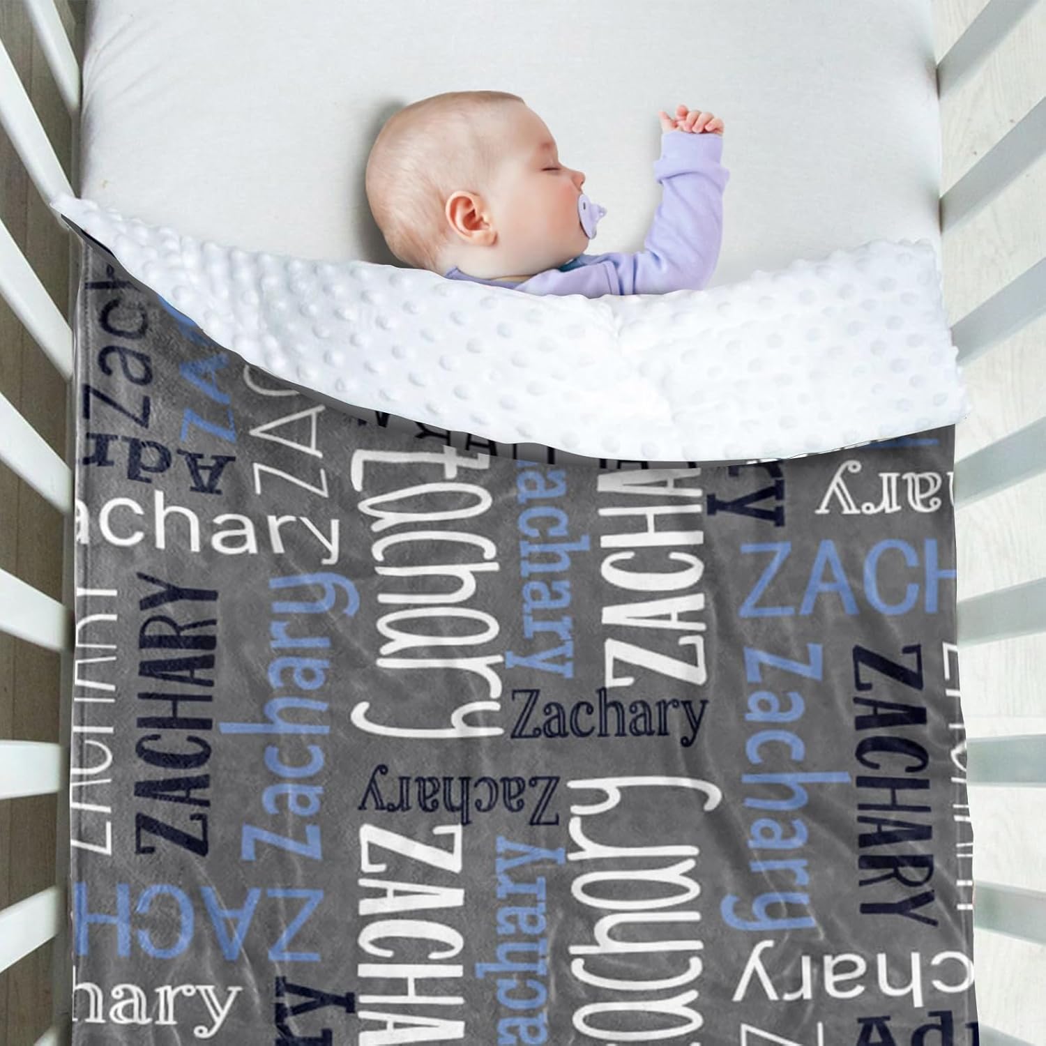 Manta de bebé personalizada, diseño de nombres personalizados, manta de felpa suave con respaldo de puntos de doble capa para niños y niñas, color