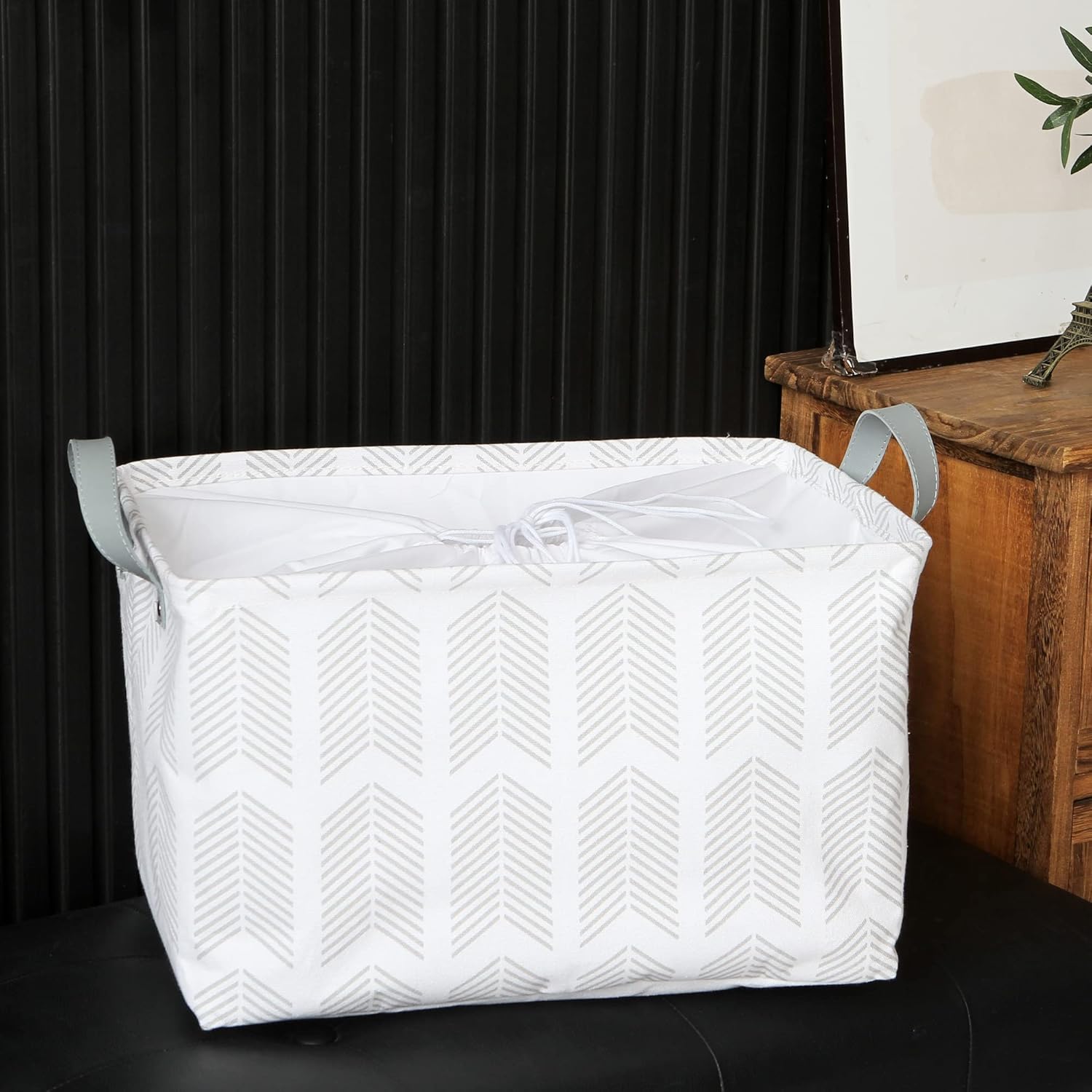Hinwo Cesta de almacenamiento grande de tela de lona con asas, contenedor rectangular de 33L8.6 galones, caja de almacenamiento plegable, ropa,