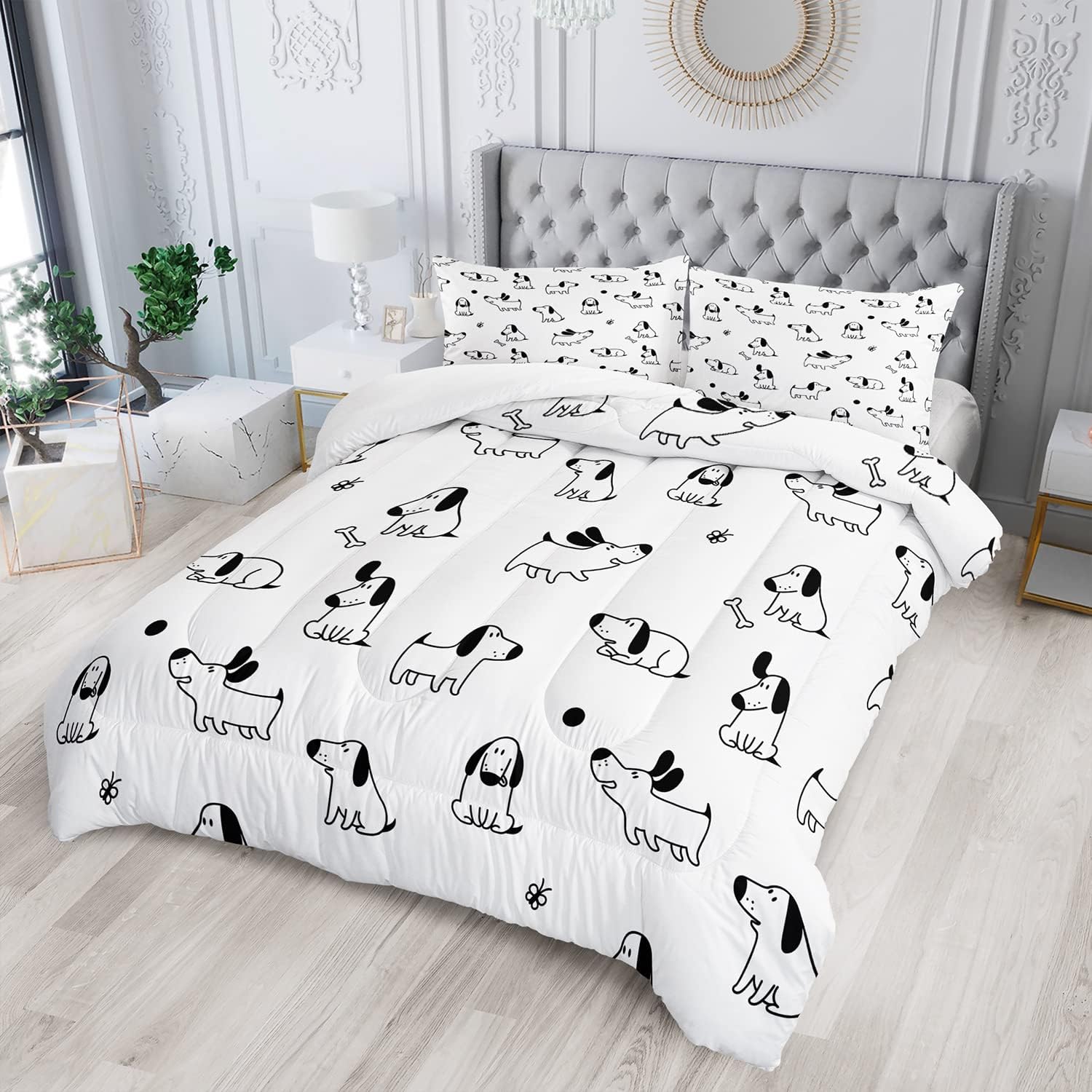 AILONEN Juego de edredón de perro para adolescentes, niños y niños, lindo juego de ropa de cama tamaño matrimonial, edredón acolchado superior de