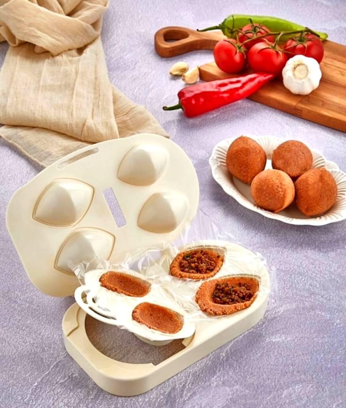 DLK – Molde Kibbeh Pratic, aparato de albóndigas rellenas, molde para hacer albóndigas rellenas – Molde de prensado para icli kofte turco, multicolor