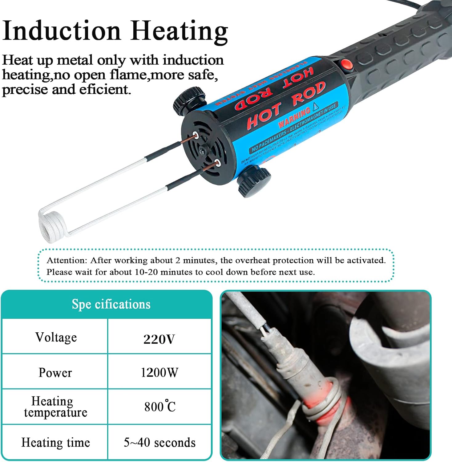 Pakowin Kit de calentador de inducción magnética, herramienta de inducción de calor sin llama de 1200 W 110 V con 3 bobinas, herramienta de