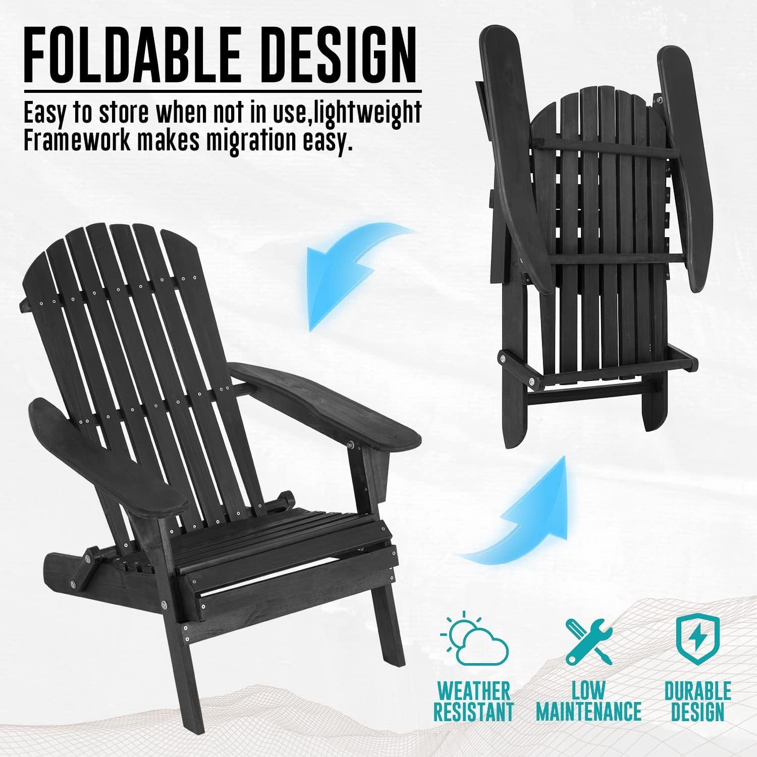 BIQWBIC Silla plegable Adirondack, silla de césped resistente a la intemperie, sillas modernas para fogatas al aire libre, sillas para patio,