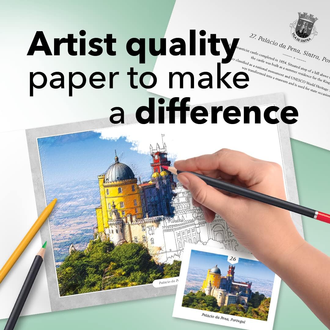 Castle Arts Castles – Libro para colorear  36 impresionantes castillos curados por artistas internos para enfocar la mente  con guía de referencia