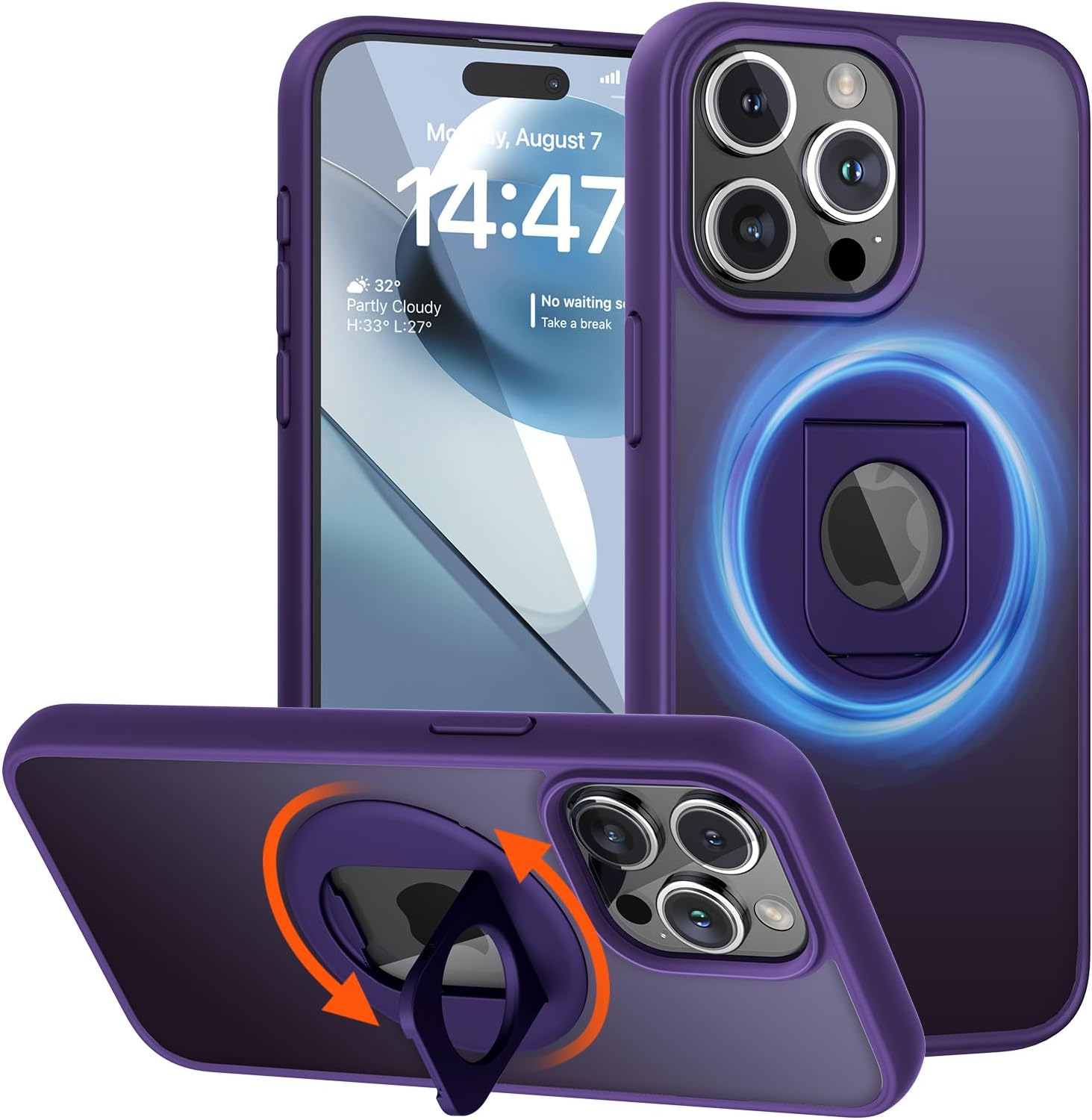 Meifigno MagicRing Series – Funda diseñada para iPhone 15 Pro, soporte y soporte de anillo giratorio de 360, compatible con MagSafe, protección de