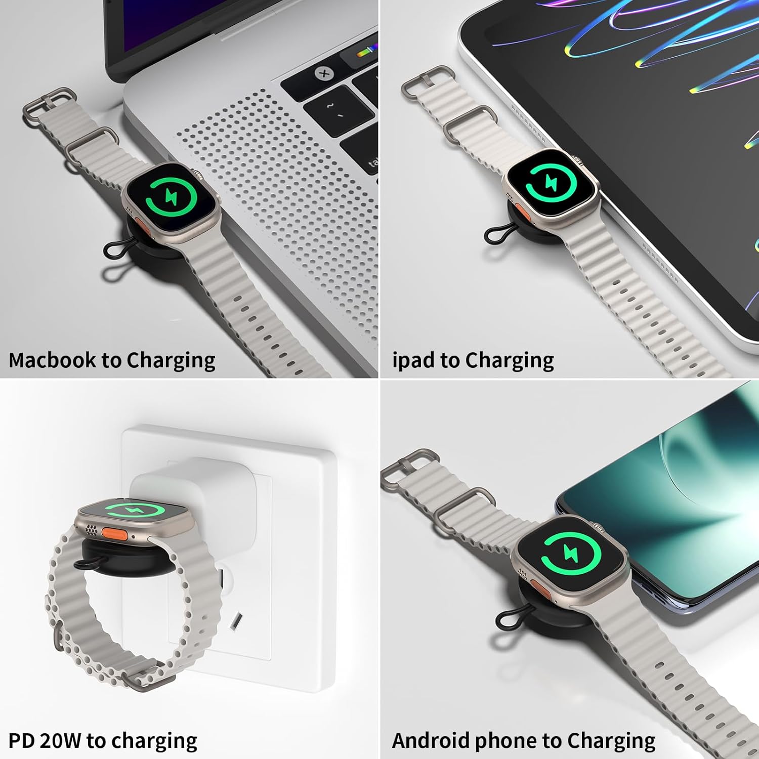Cargador de Apple Watch, portátil USB C iwatch Ultra 2 Series 9 8 7 6 5 4 3 2 1 SE viaje magnético inalámbrico carga rápida llavero