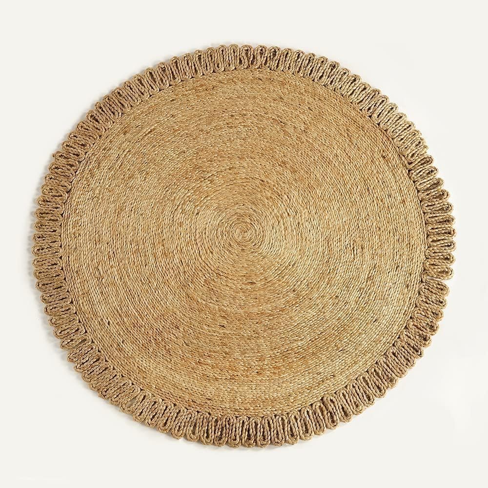 GRUHUM Alfombra redonda de yute de 3 pies, colección redonda de fibra natural, hecha a mano, con encanto bohemio, alfombra de yute suave, trenzada,