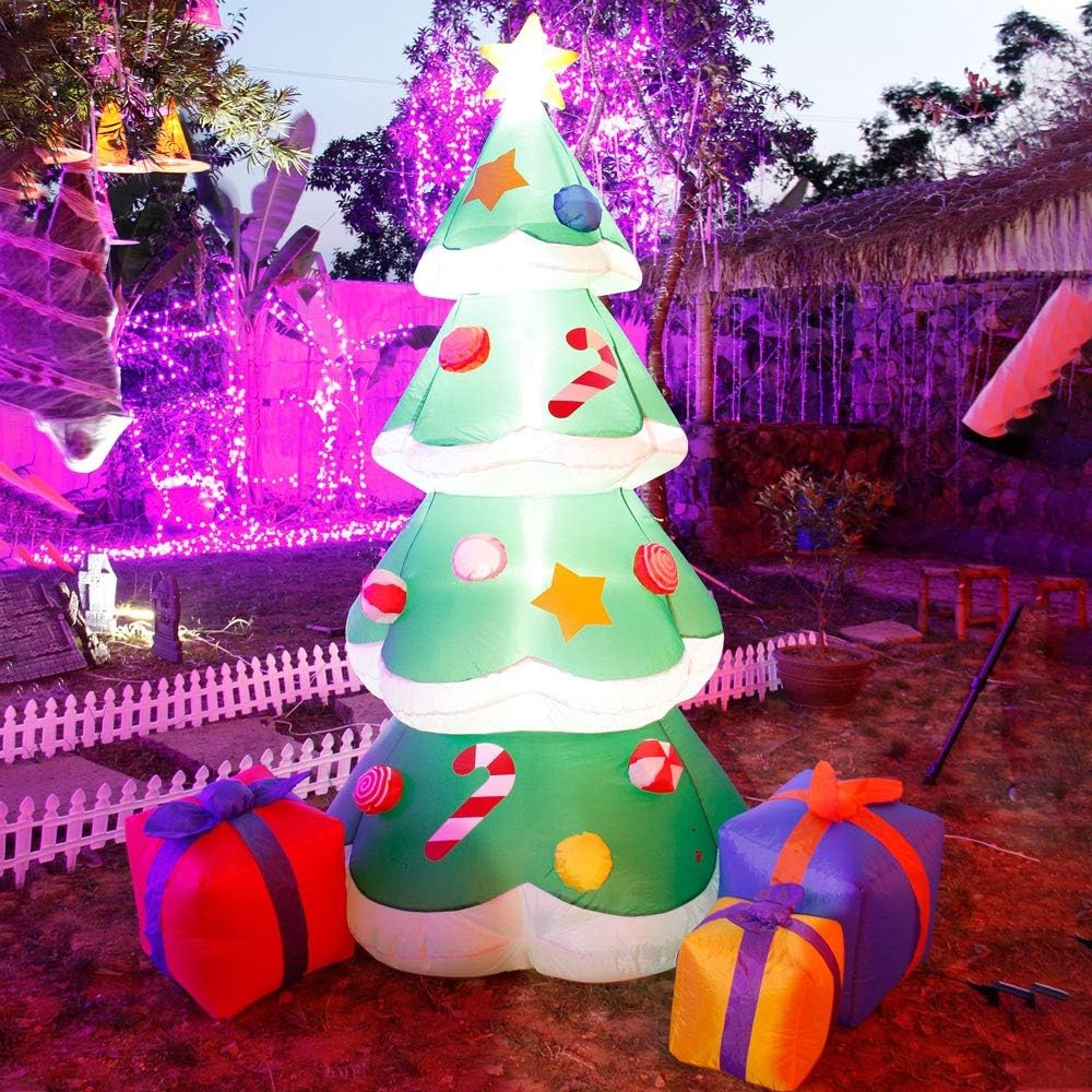 DR.DUDU Árbol de Navidad inflable de 7 pies con luces LED, árbol de Navidad iluminado para decoración de patio, interior y exterior, jardín,