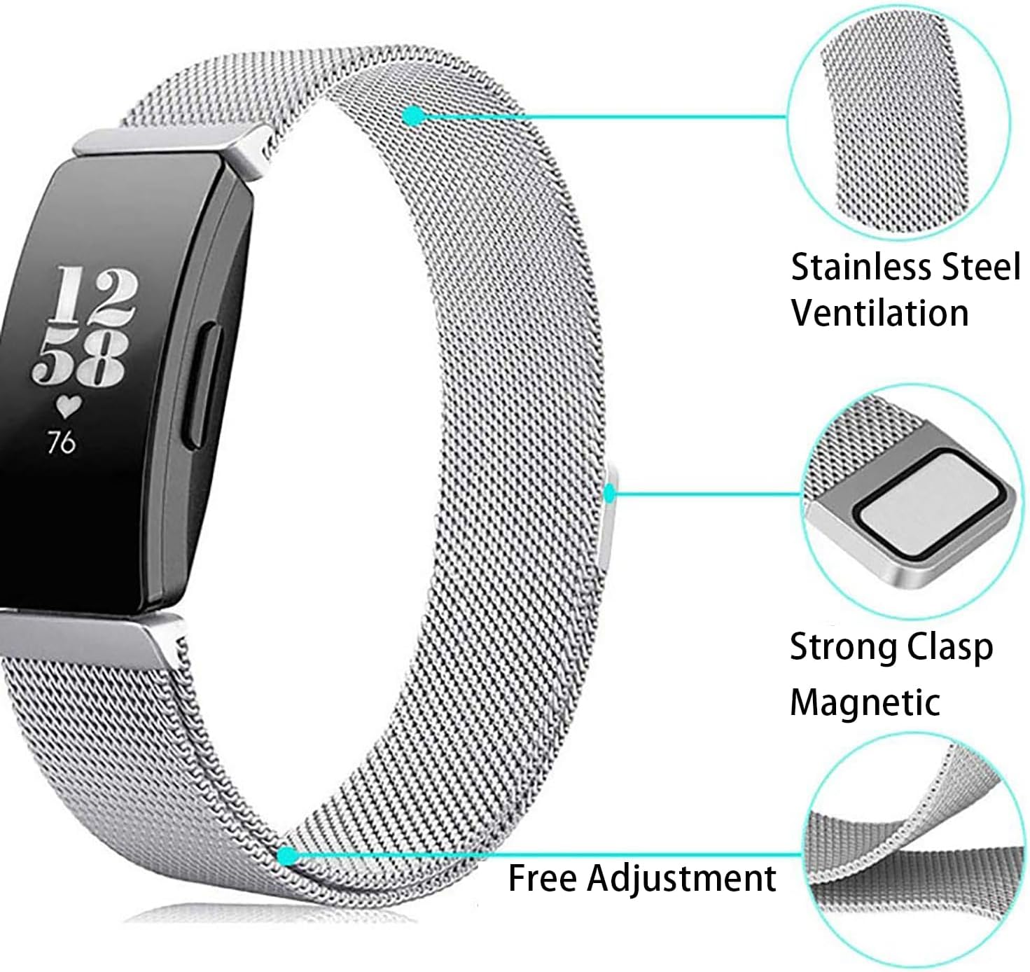 Cone Correa de metal compatible con Fitbit Inspire 2 bandas, correa de repuesto ajustable de malla de acero inoxidable para Fitbit Inspire 2