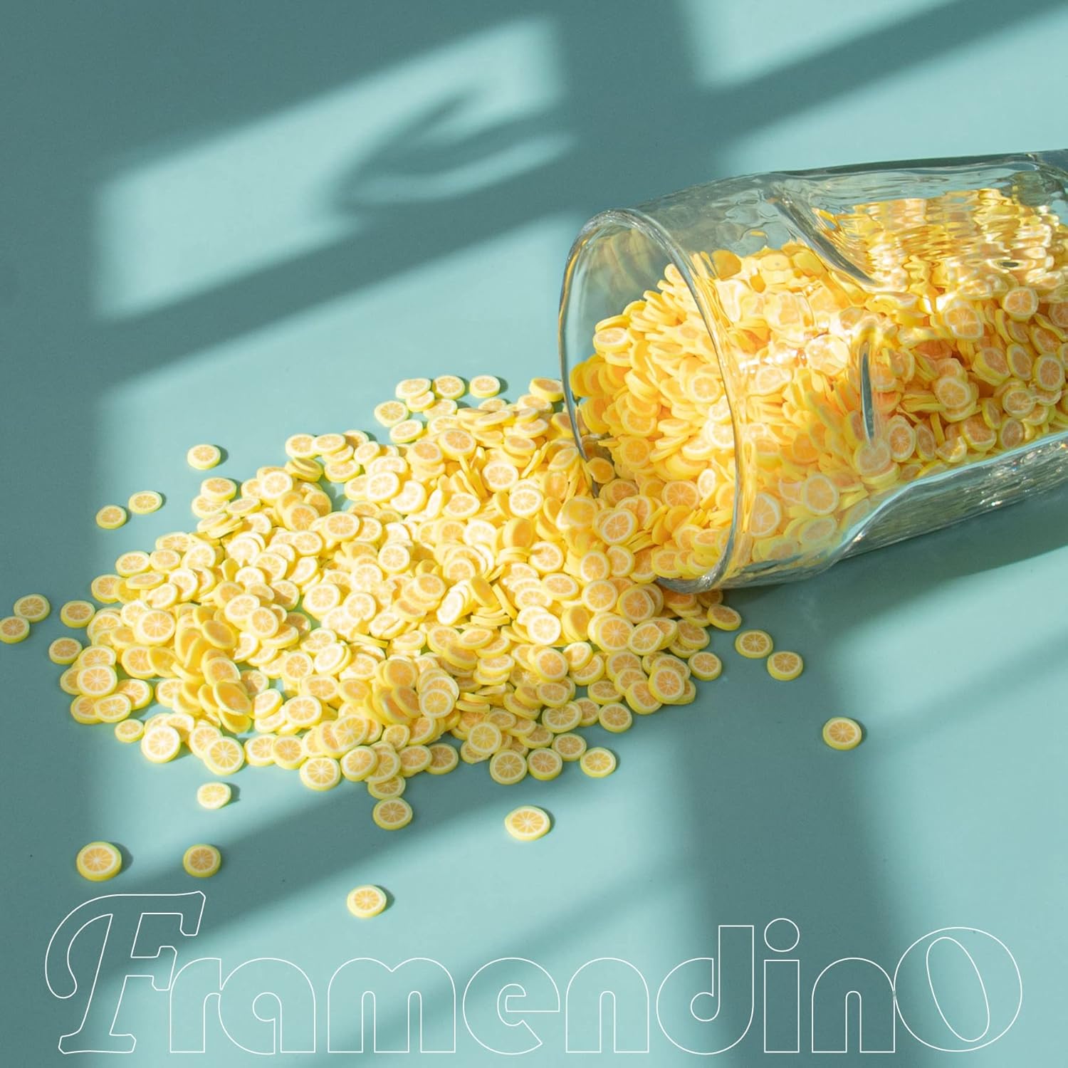 Framendino, Decoración de uñas de 3.53 oz (100 g), rodajas de limón amarillo, lindas calcomanías de limo de frutas en 3D, dijes de polímero de