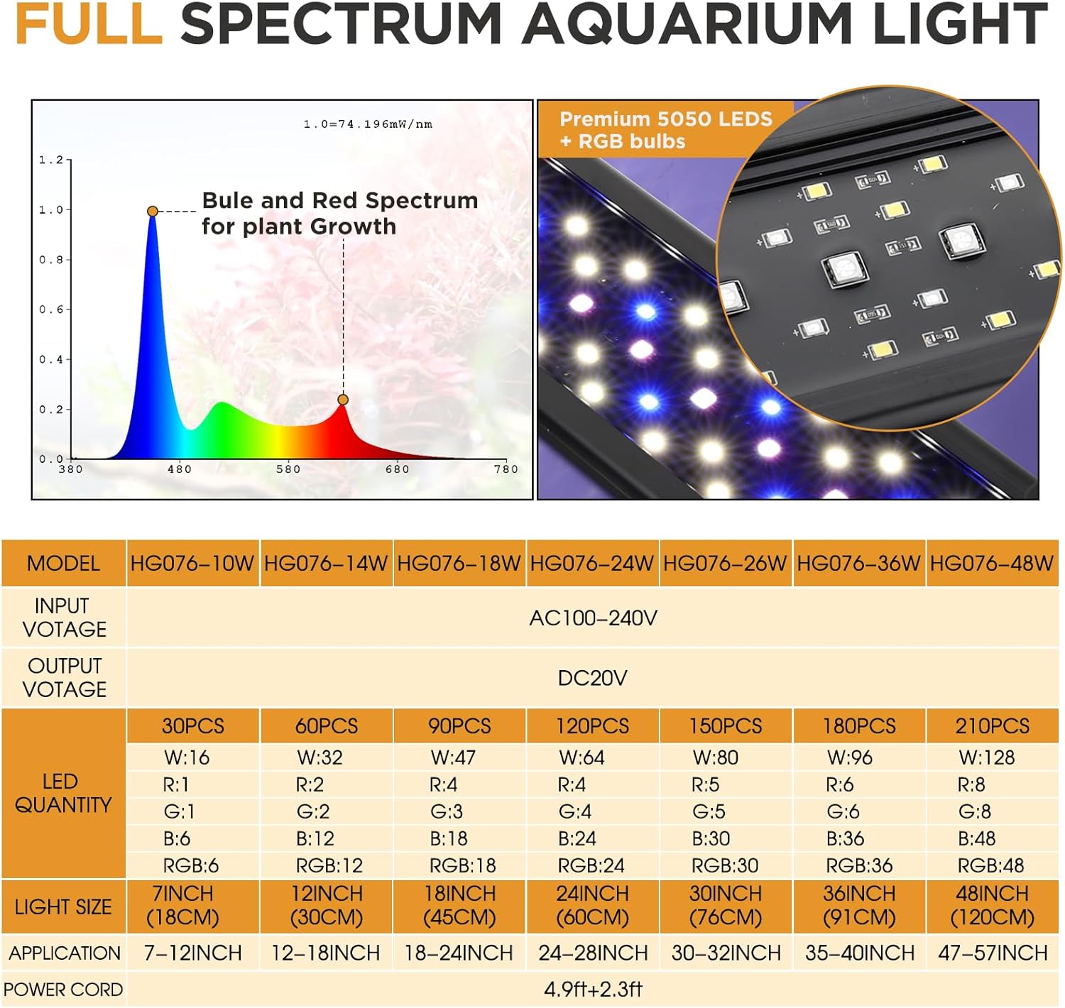 hygger Luz LED de acuario de 10 W para plantas, luz de tanque de peces de espectro completo con temporizador de encendidoapagado automático,