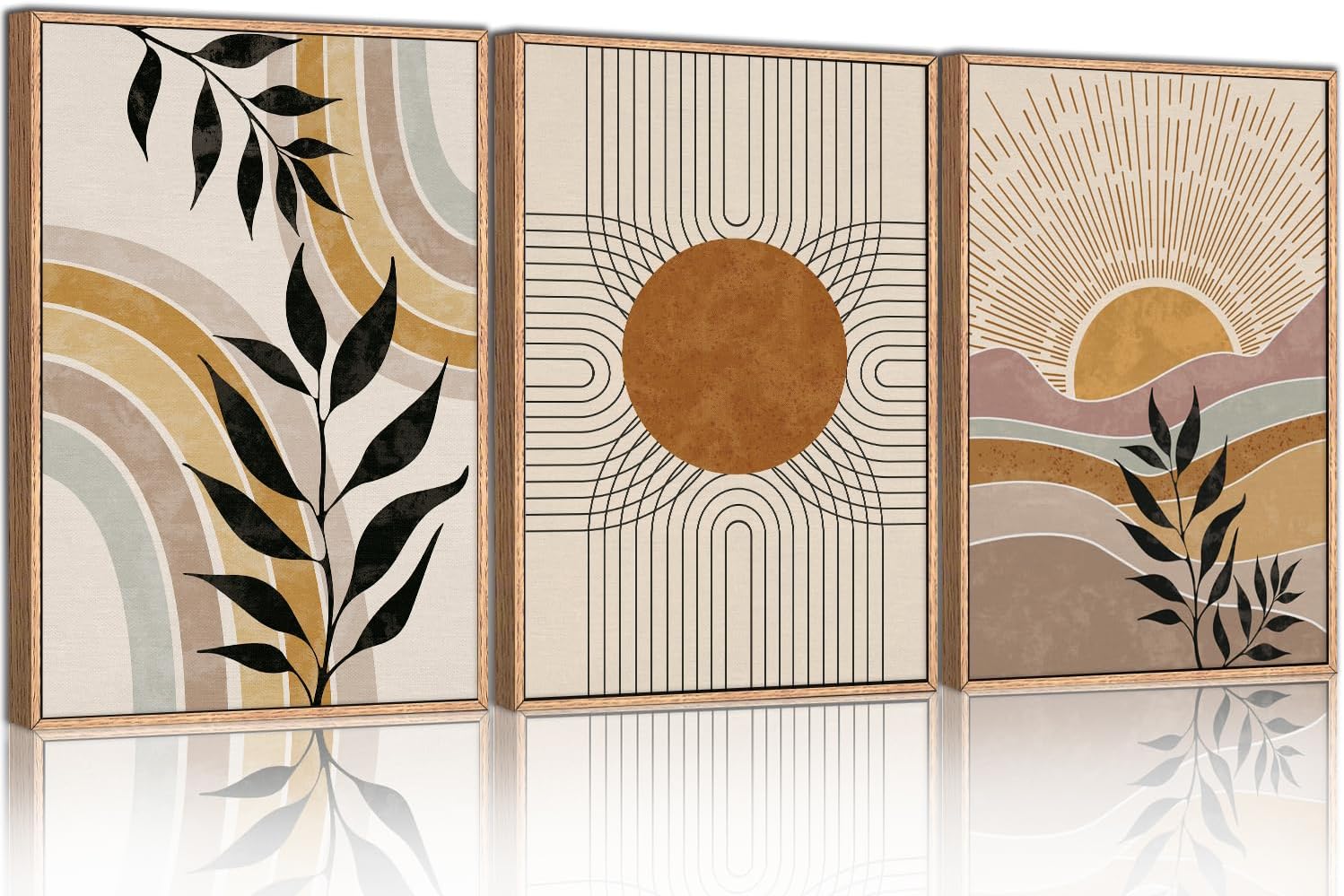 HPINUB – Lienzo enmarcado bohemio para pared, juego de 3 decoración de pared moderna de mediados de siglo, plantas naturales, pinturas artísticas