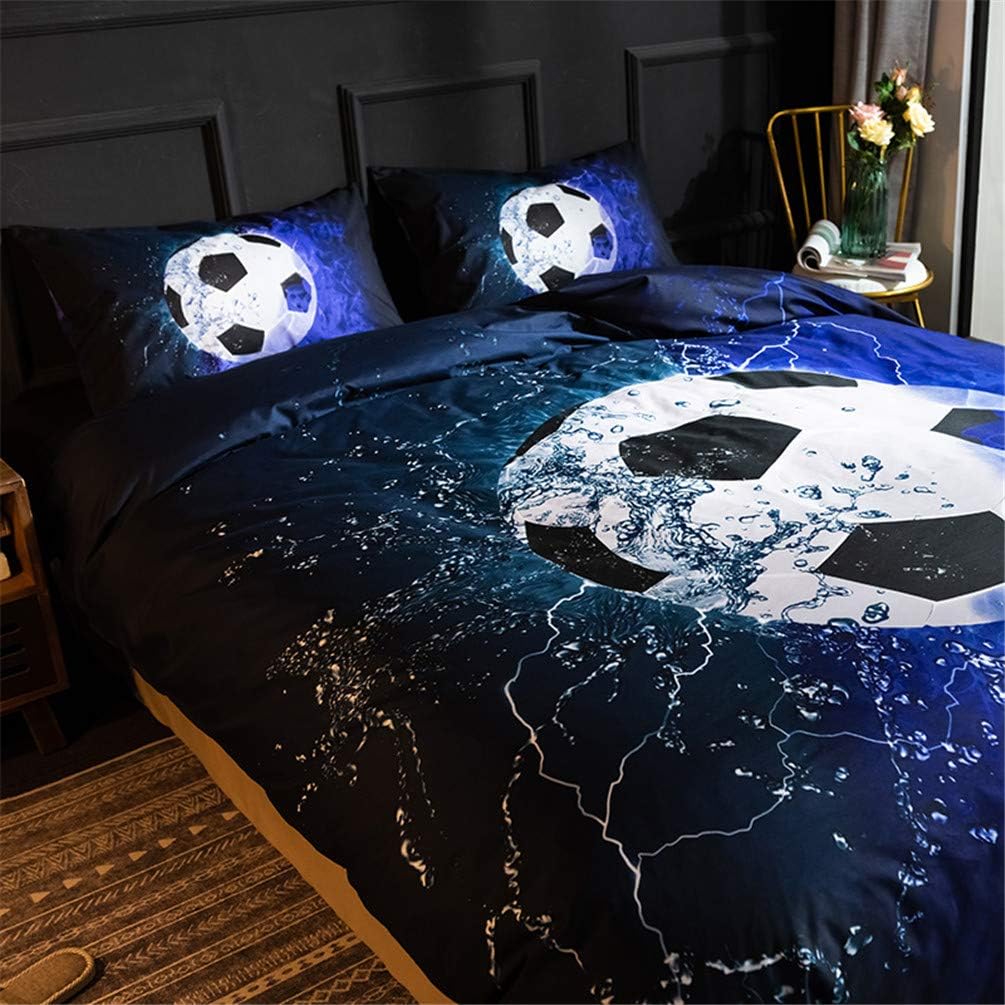 MOZEO Juego de funda de edredón de fútbol 3D de 3 piezas (1 funda de edredón + 2 fundas de almohada) para adolescentes y niños deportivos de