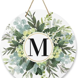 Letrero de bienvenida para decoración de puerta delantera, frontones de pared, monograma, letra M, acuarela, eucalipto, primavera, verano, rural, de Letrero de bienvenida para decoración de puerta delantera, frontones de pared, monograma, letra M, acuarela, eucalipto, primavera, verano, rural, de