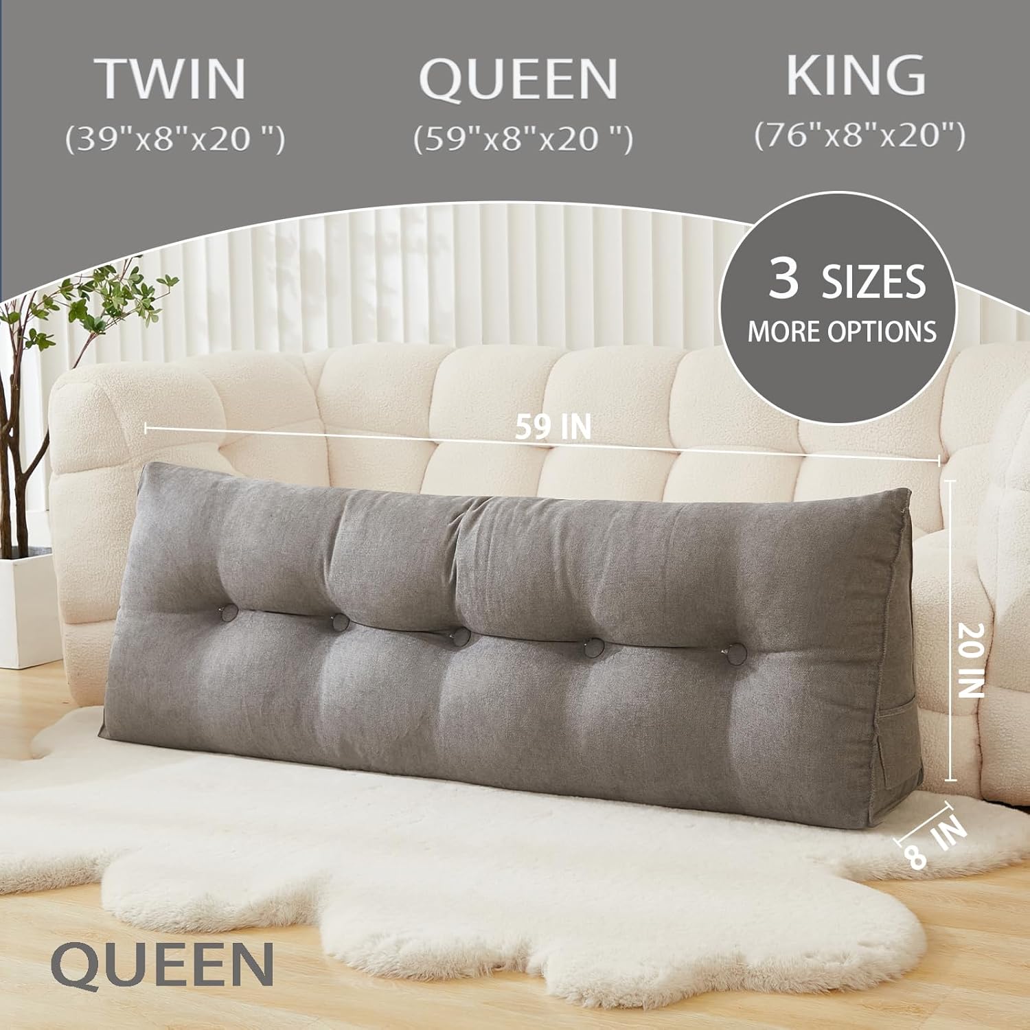 Zelladorra Headboard Pillow for Bed,Triangular Wedge Pillow Headboard Positioning Support While Reading and Resting,Cushion Headboard with Washable